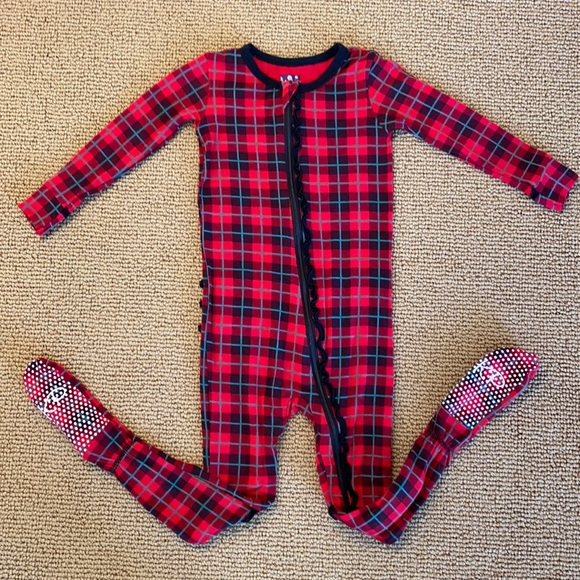 Kickee Pants Plaid Ruffle Footie with Zipper - EUC - Picture 1 of 6